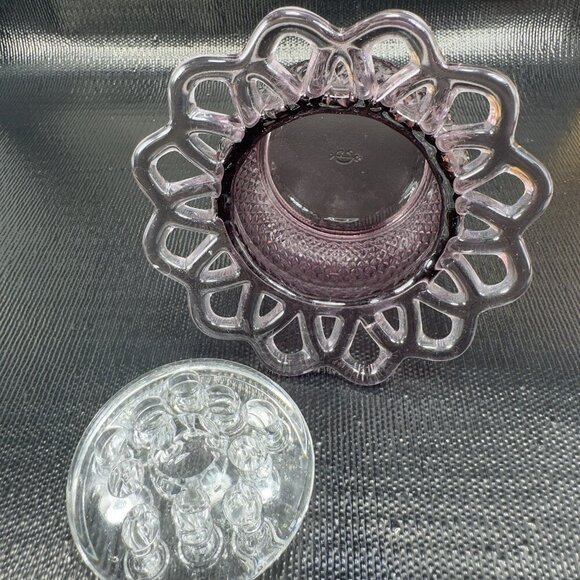 Imperial Glass Amethyst Lace Edge Diamond Point Flower Frog Clear Frog Vintage - Picture 11 of 12